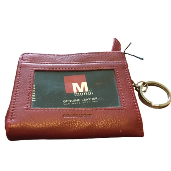 NWT NEW Mundi Red Leather Wallet + Keychain - Picture 1 of 4